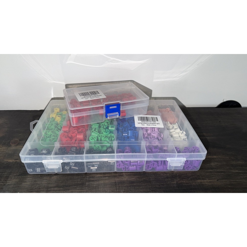 Color Coded Hanger Size Markers Assorted Sizes XXS-4XL with Storage Case New